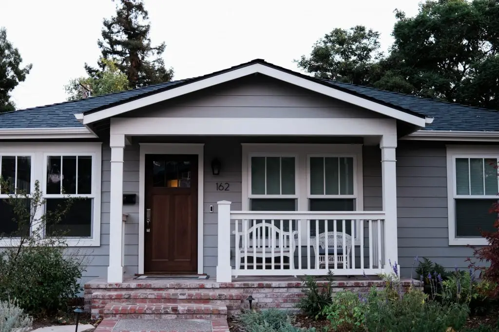 small grey rental house